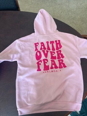 SHEIN Pink Hoodie with Hot Pink 'Faith Over Fear' Graphic